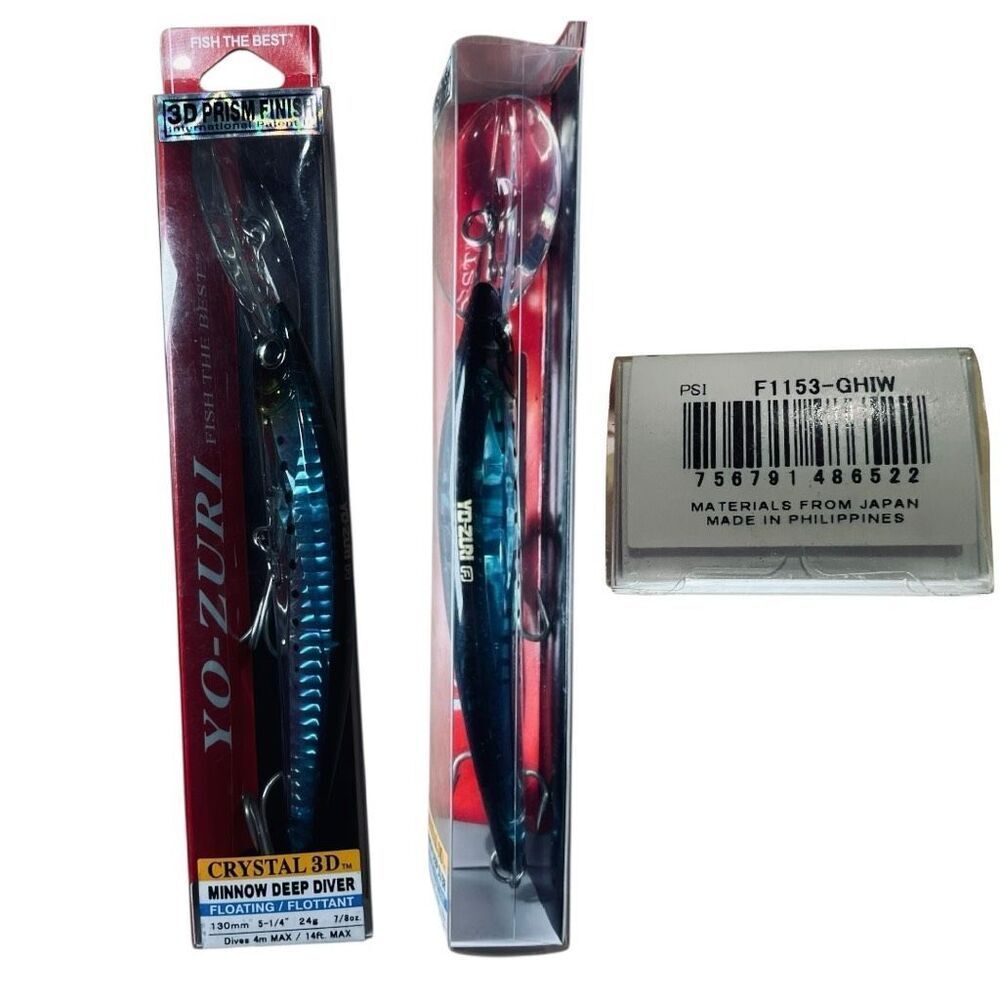 1 NWT Yo-Zuri Crystal 3D Minnow Floating Deep Diver Fishing Lure Blue  Bass Fish